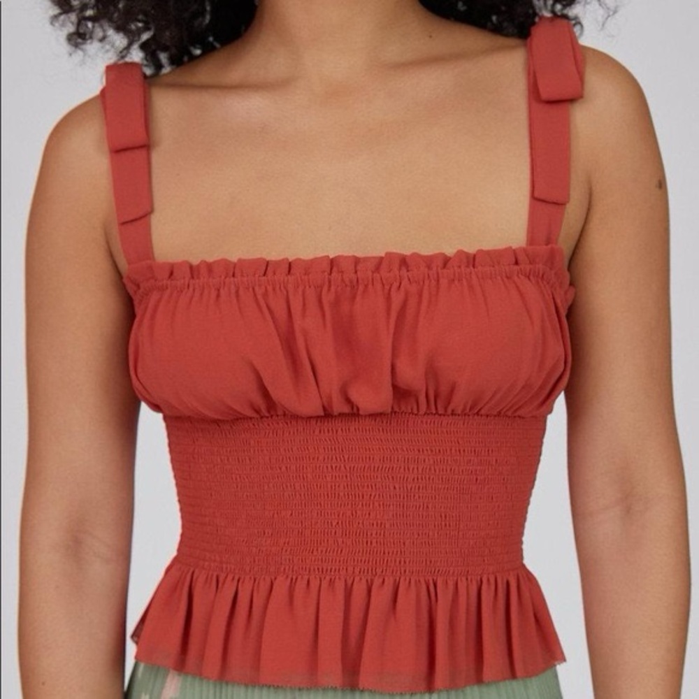 Aritzia Wilfred Ballad Smocked Chiffon Camisole Saffron Orange